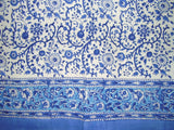 Rajasthan Floral Block Print Curtain Drape Panel Cotton 46" x 88" Blue