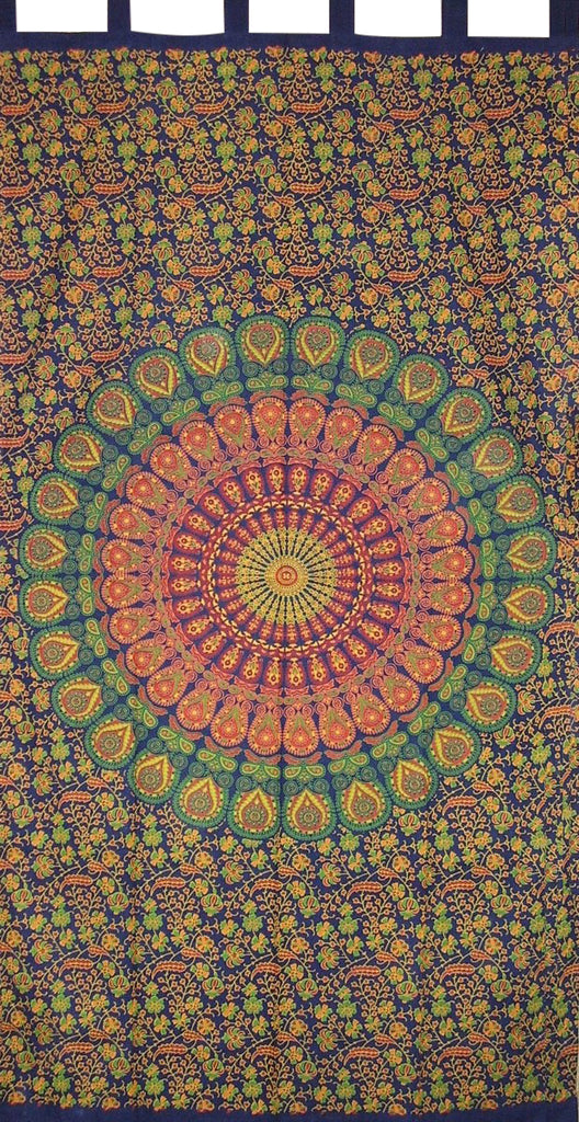 thumbnail image 2 of Handmade Rajasthan Floral Block Print Cotton Curtain Drape Panel – Blue, 46 X 88 Inches – 100% Cotton 2 of 6