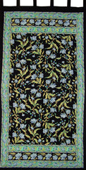 French Floral Tab Top Curtain Drape Panel Cotton 44" x 88" Blue Black