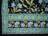 French Floral Tab Top Curtain Drape Panel Cotton 44" x 88" Blue Black