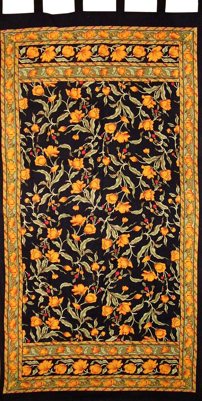 Franse bloemen tab-top gordijn drape paneel katoen 44 "x 88" amber zwart