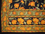 French Floral Tab Top Curtain Drape Panel Cotton 44" x 88" Amber Black