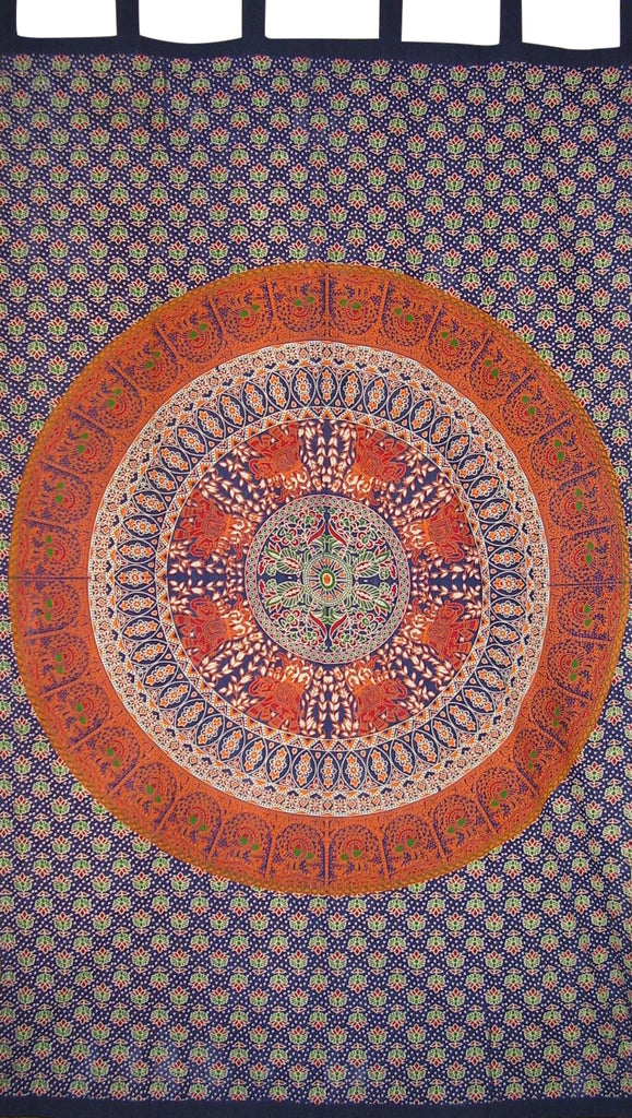 Mandala Tab Top Curtain Drape Panel Cotton 50" x 90" Navy Blue