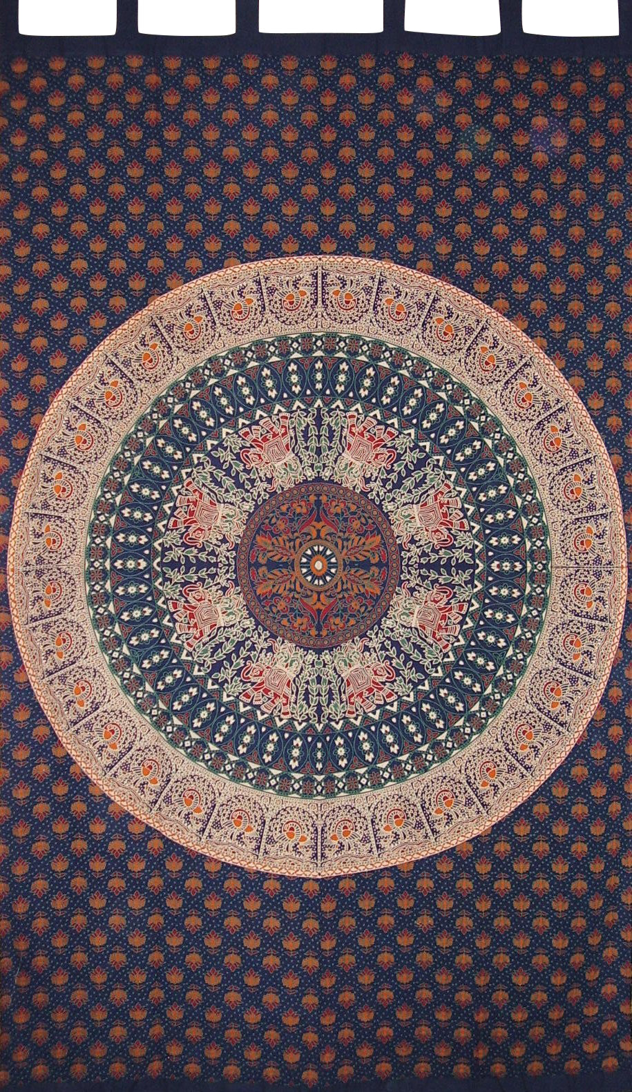 Panel zasłonowy z zakładką Mandala, bawełniany, 50 x 90 cali, granatowy
