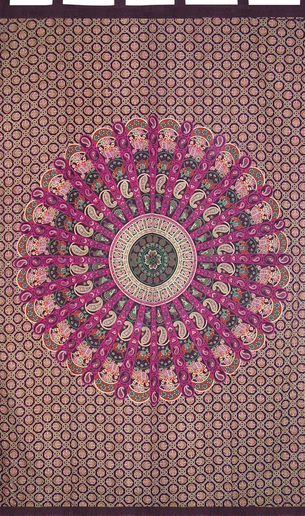Mandala Tab Top Curtain Drape Panel Cotton 50" x 90" Eggplant