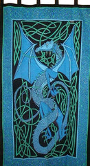 Celtic Dragon Tab Top Curtain Drape Panel Cotton 44" x 88" Blue