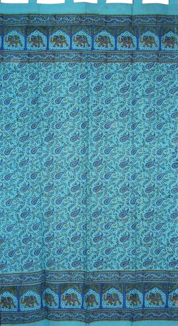 لوحة ثنيات بيزلي Elephants Tab Top Curtian من القطن مقاس 44 بوصة × 86 بوصة باللون الفيروزي