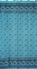 Paisley Elephants Tab Top Curtian Drape Panel Coton 44" x 86" Turquoise