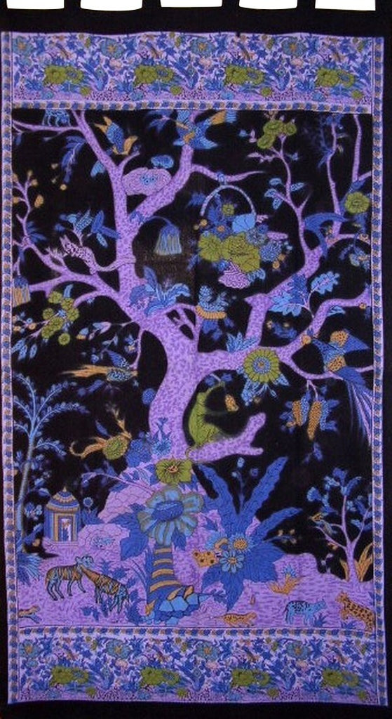 Tree of Life Tab Top Curtain Drape Panel Cotton 44" x 88" Purple Black