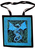 Celtic Dragon Tote Bag Cotton Flat Bottom 16 x 17 Blue