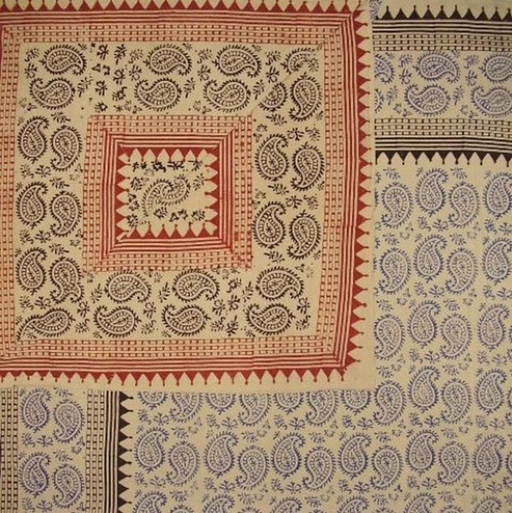 Paisley Block Print Reversible Duvet Cover Cotton  92" x 88" Fits Full-Queen