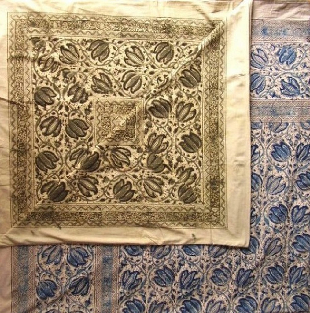 Veggie Dye Block Print Povlak na přikrývku Bavlna 92" x 88" Vhodné pro celou královnu