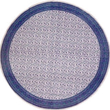 Fleur De Lis Round Cotton Tablecloth 72" Blue