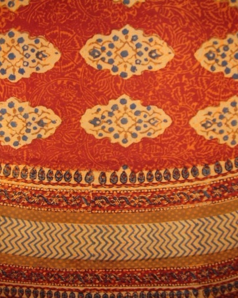 Kensington Block Print Round Cotton tablecloth 72" Red Orange