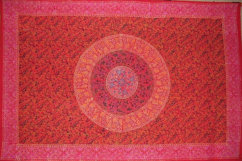 Mantel de algodón con estampado de bloques Sanganeer 90" x 60" Rojo