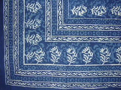 Block Print Cotton Tablecloth 88" x 58" Indigo Blue