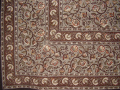 Block Print Floral Cotton Tablecloth 90" x 60" Gray