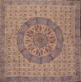 Quadratische Tischdecke aus Baumwolle mit Blockdruck von Kalamkari, 152,4 x 152,4 cm, mehrfarbig