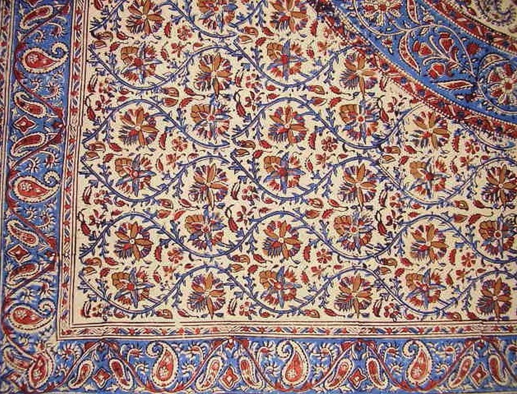 Mantel cuadrado de algodón con estampado de bloques Kalamkari, 60 x 60 pulgadas, multicolor