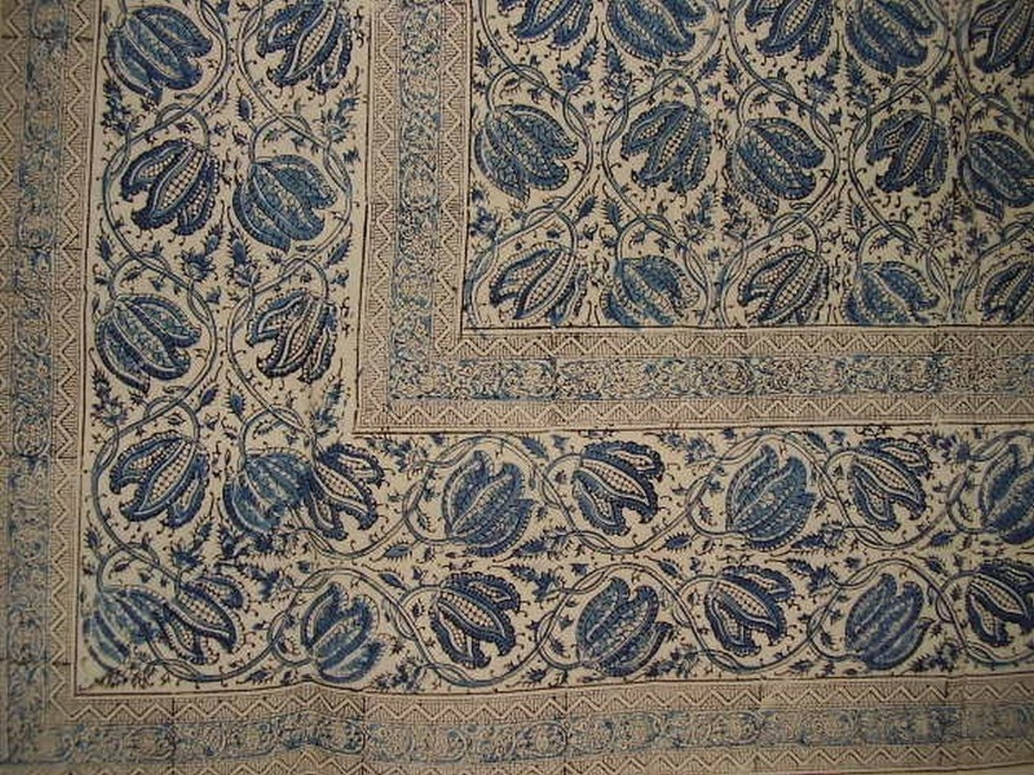 植物染料块印花方形棉质桌布 60 英寸 x 60 英寸蓝色