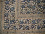 Veggie Dye Block Print Square Cotton Tablecloth 60" x 60" Blue