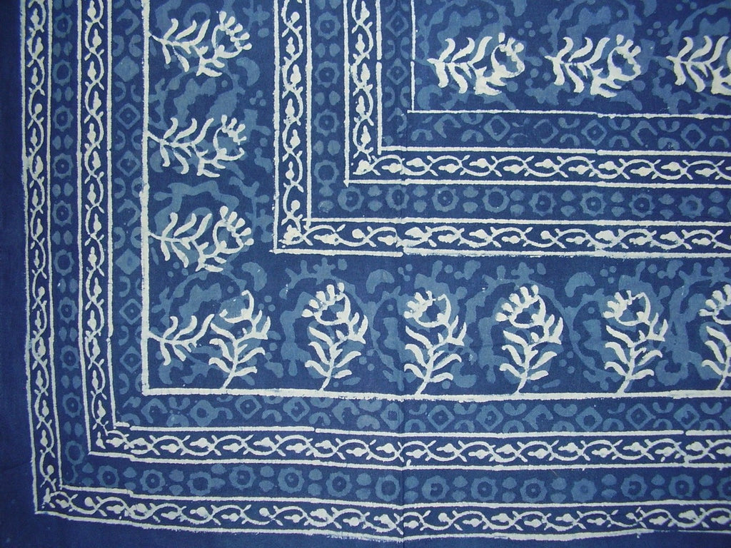 Block Print Square Cotton Tablecloth 58" x 58" Indigo Blue