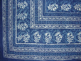 Block Print Square Cotton Tablecloth 58" x 58" Indigo Blue