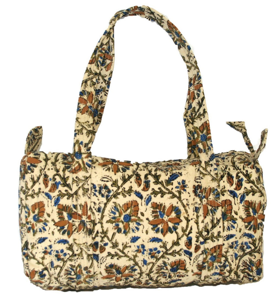 Block Printed Cotton Quilted Kalamkari Carry All Bag 14 x 8