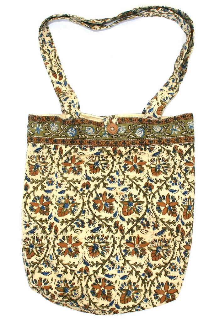 Block Printed Cotton Kalamkari College Tote Bag 15 x 15