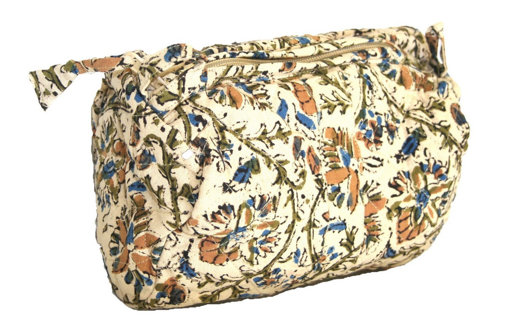 Block Printed Cotton Quilted Kalamkari Accessory Bag 8 x 6