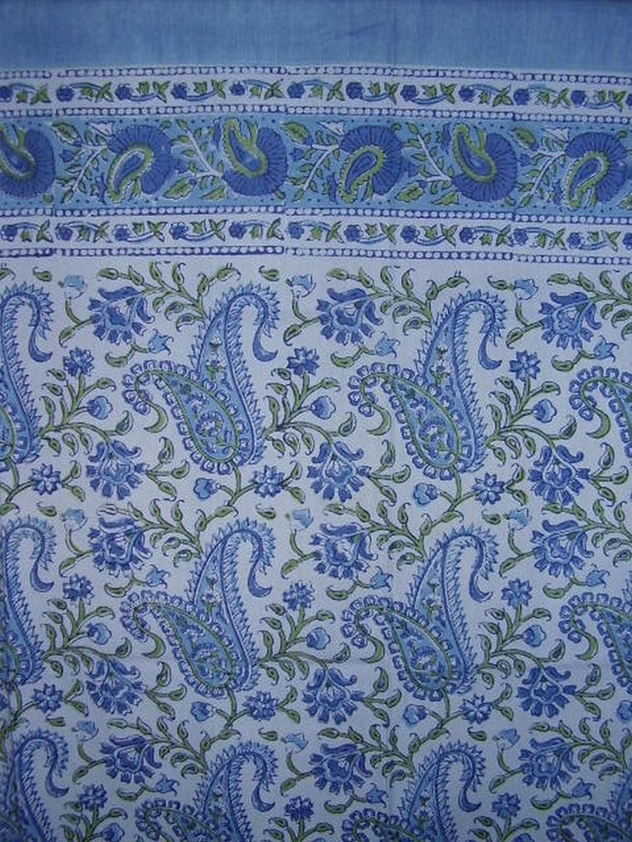 Rajasthan Paisley Block Print Curtain Drape Panel Cotton 46" x 88" Blue