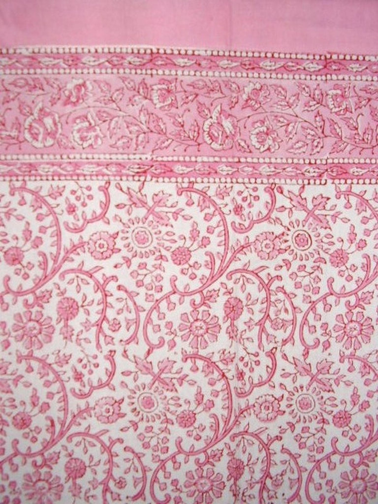 Rajasthan Floral Block Print Curtain Drape Panel Cotton 46" x 88" Pink