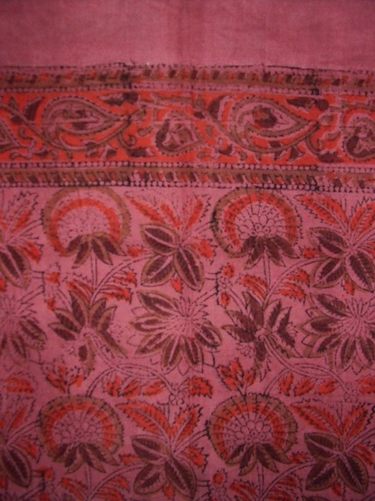 Floral Block Print Curtain Drape Panel Cotton 46" x 88" Cranberry