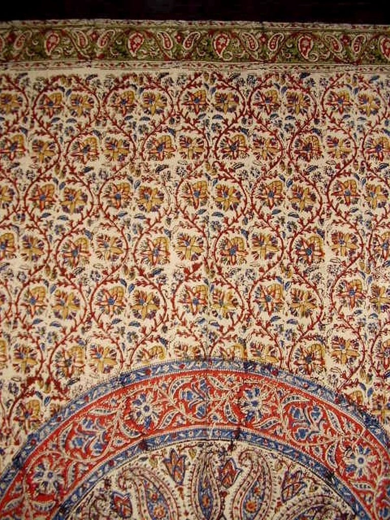 Kalamkari Block Print Curtain Drape Panel Cotton 46" x 88" Green