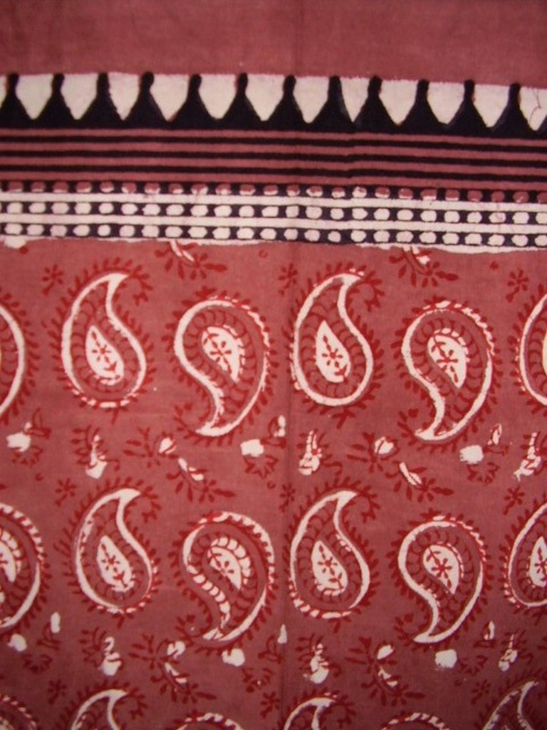 Block Print Paisley Curtain Drape Panel Cotton  46" x 88" Dusty Red