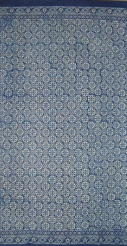 Dabu Dye Block Print Curtain Drape Panel Cotton 46" x 88" Indigo Blue