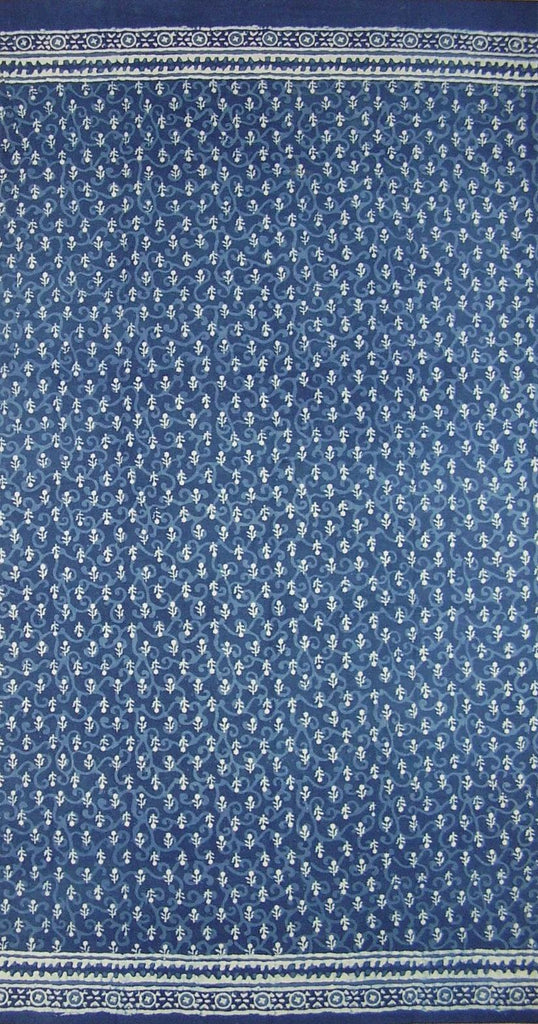 Dabu Dye Block Print Curtain Drape Panel Cotton 46" x 88" Indigo Blue