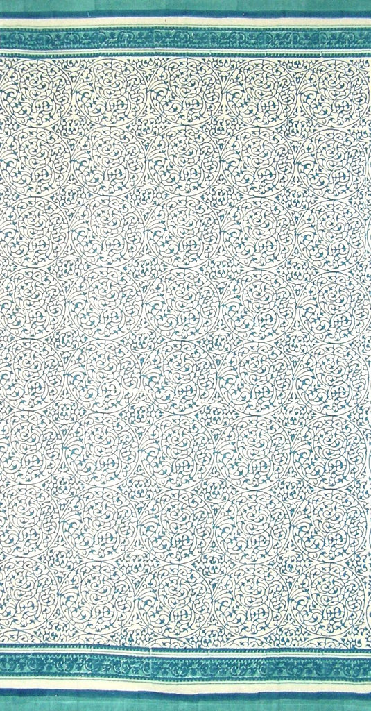 Persian Filigree Block Print Curtain Drape Panel Cotton 46" x 88" Teal Blue