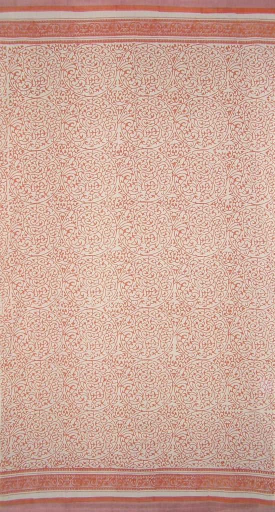 Persian Filigree Block Print Curtain Drape Panel Cotton 46" x 88" Coral Pink