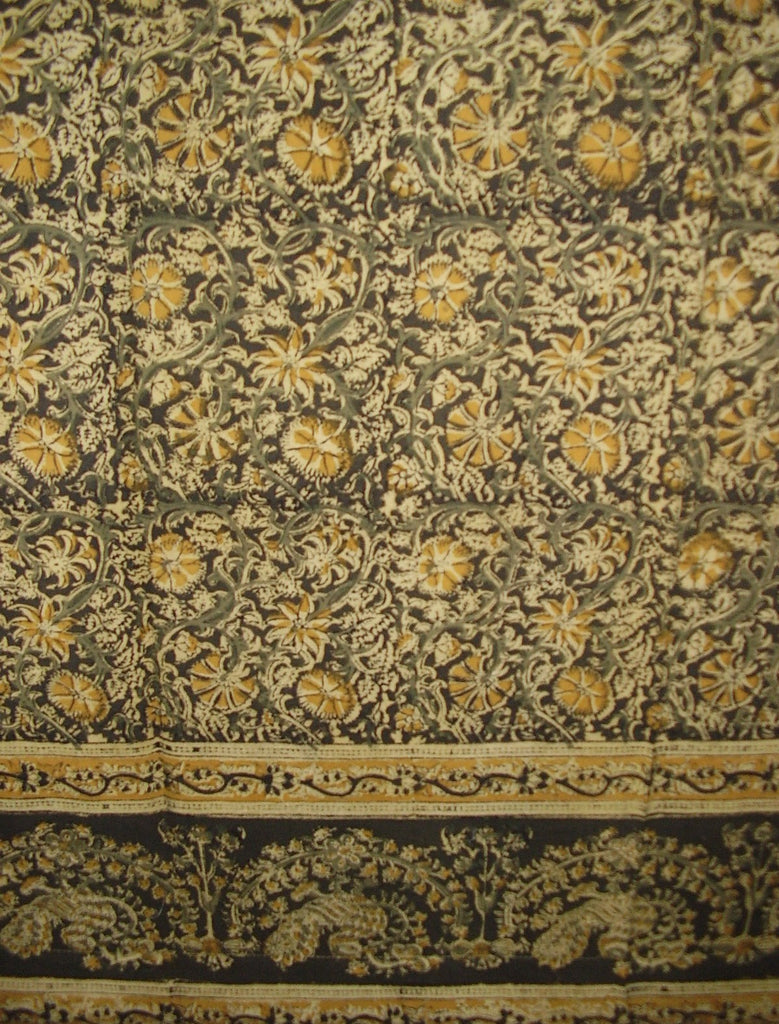 Veggie Dye Block Print Curtain Drape Panel Cotton 46" x 84" Olive Green