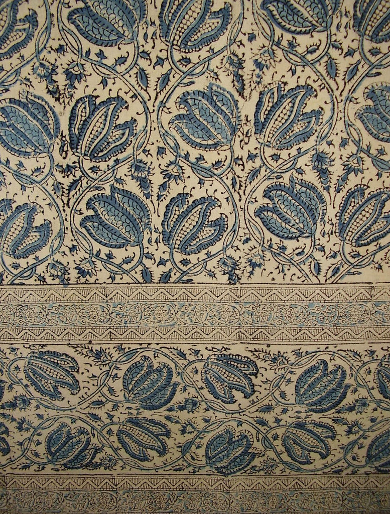 Veggie Dye Block Print Curtain Drape Panel Cotton 46" x 84" Blue
