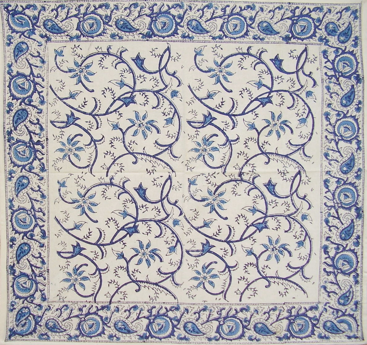 Rajasthan Vine Block Print Bomuldsbordsserviet 20" x 20" Blå
