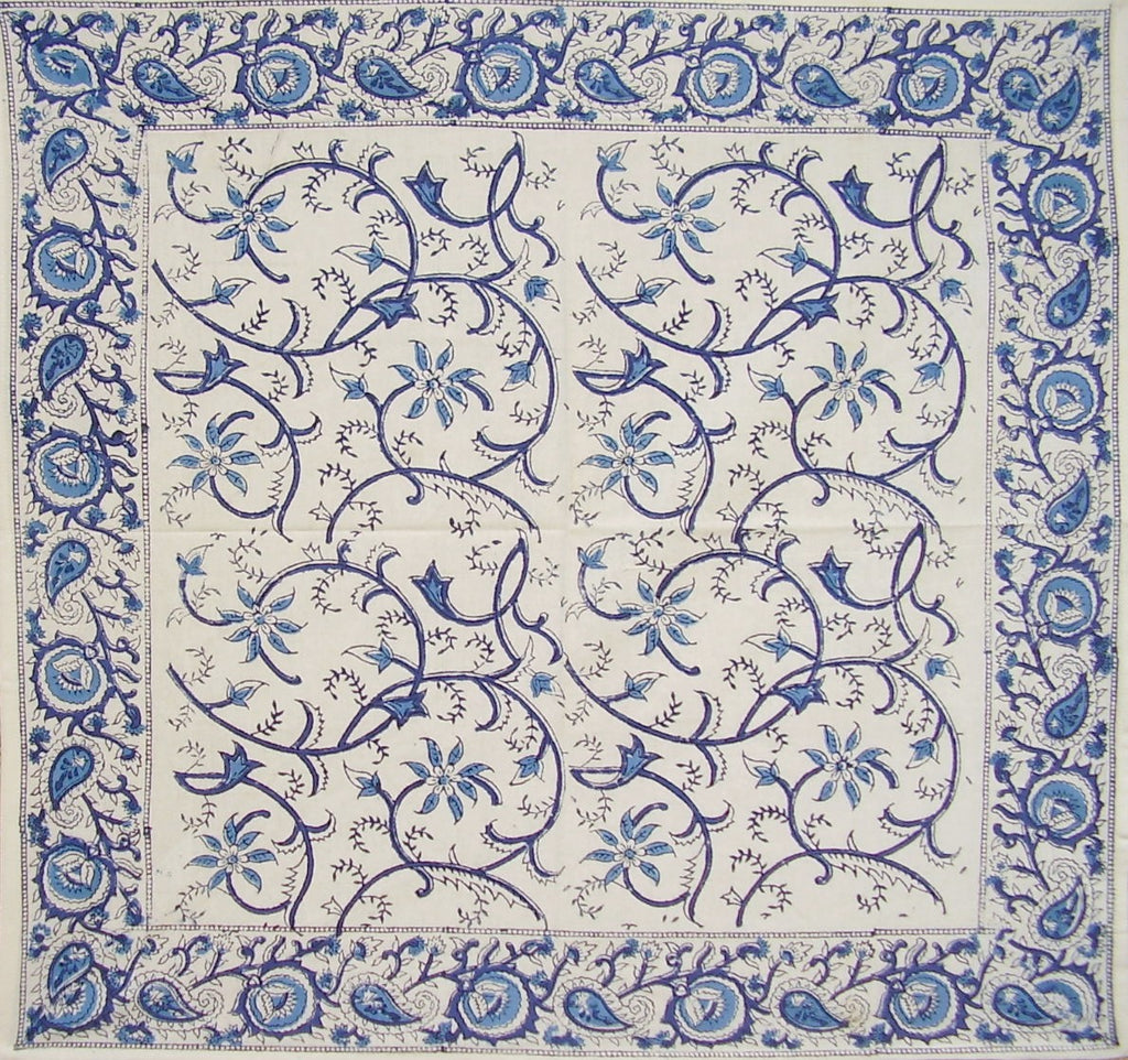 Rajasthan Vine Block Print Cotton Table Napkin 20" x 20" Blue