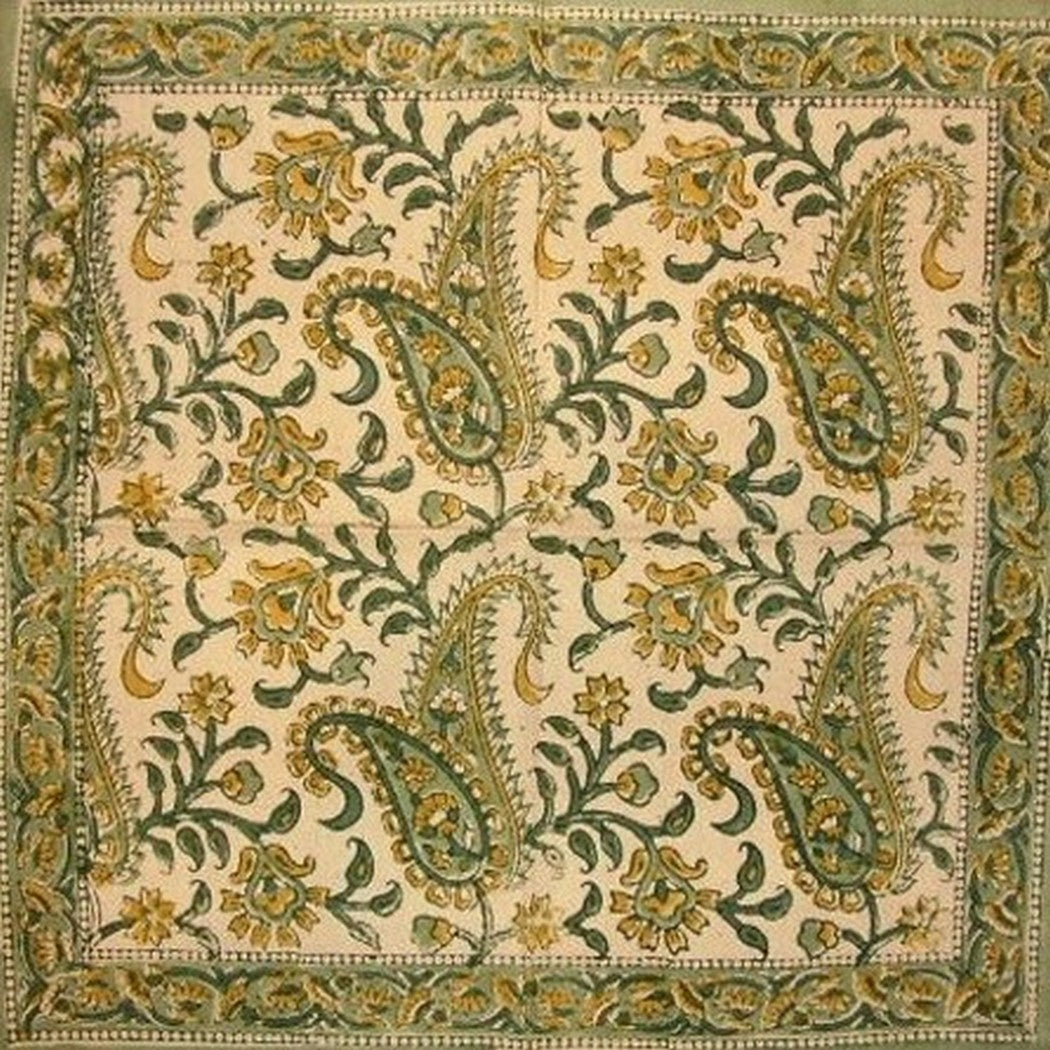 Rajasthan Paisley Block Print Cotton Table Napkin 18" x 18" Green