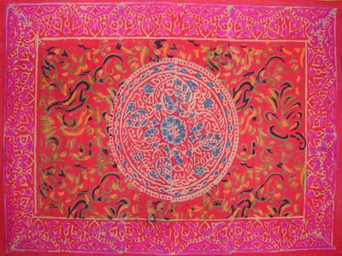 Mantel individual de algodón con estampado de bloques Sanganeer, 19 x 13 pulgadas, color rojo