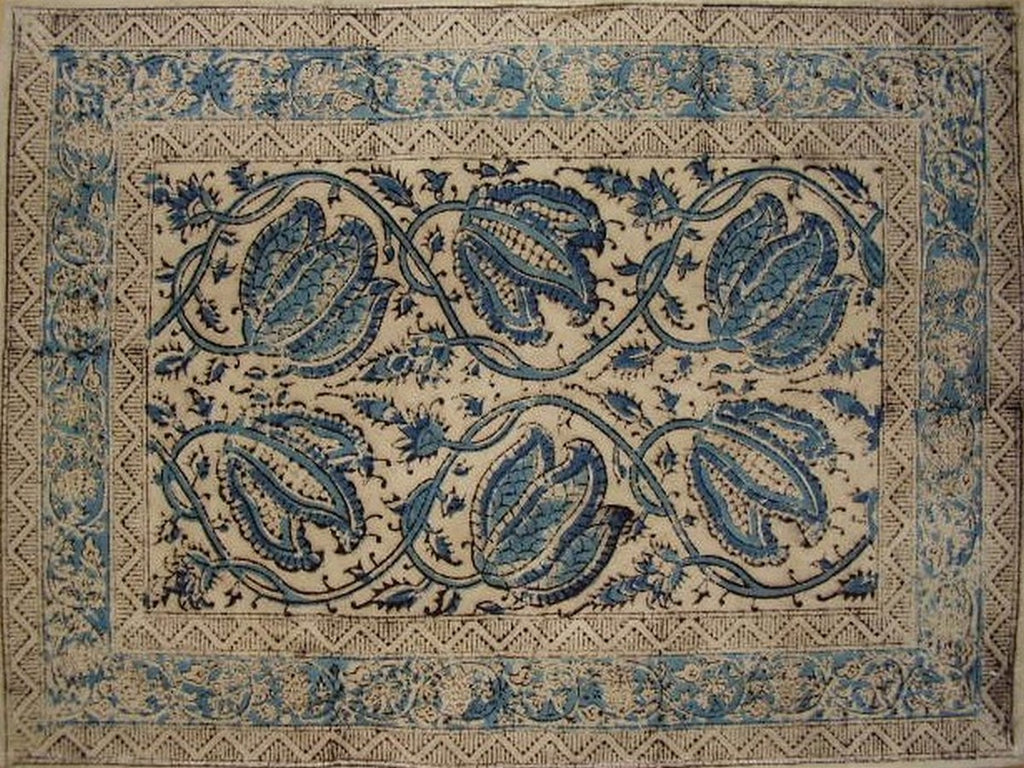 Veggie Dye Block Print Cotton Table Placemat 19" x 13" Blue