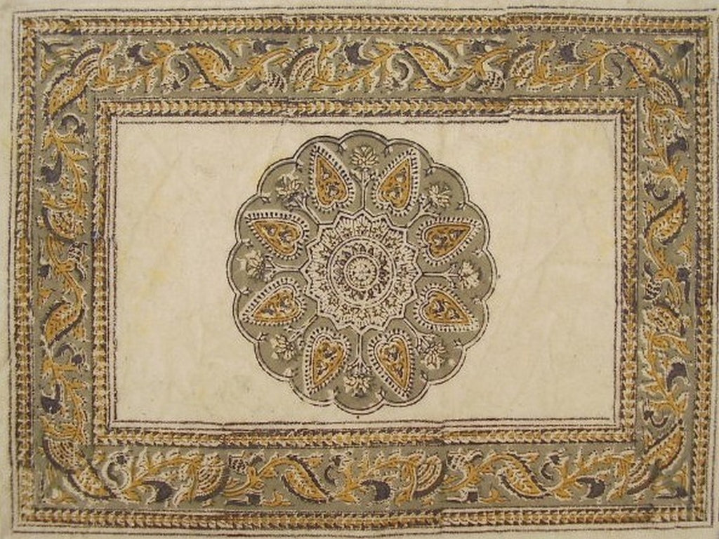 Veggie Dye Block Print Cotton Table Placemat 19" x 13" Olive