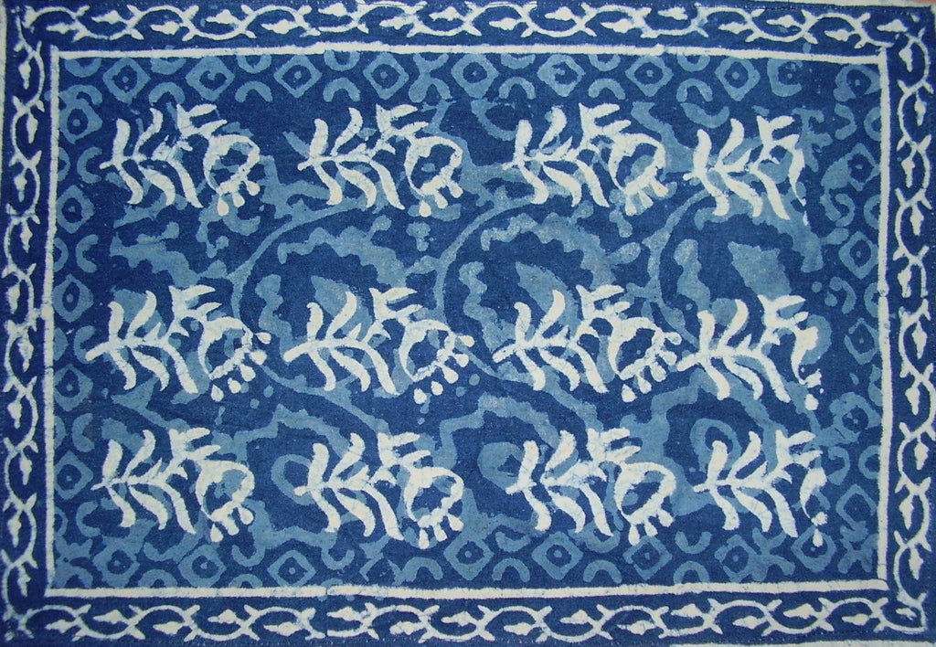 Mantel individual de algodón con estampado de bloques Indigo Dabu, 19 x 13 pulgadas, azul