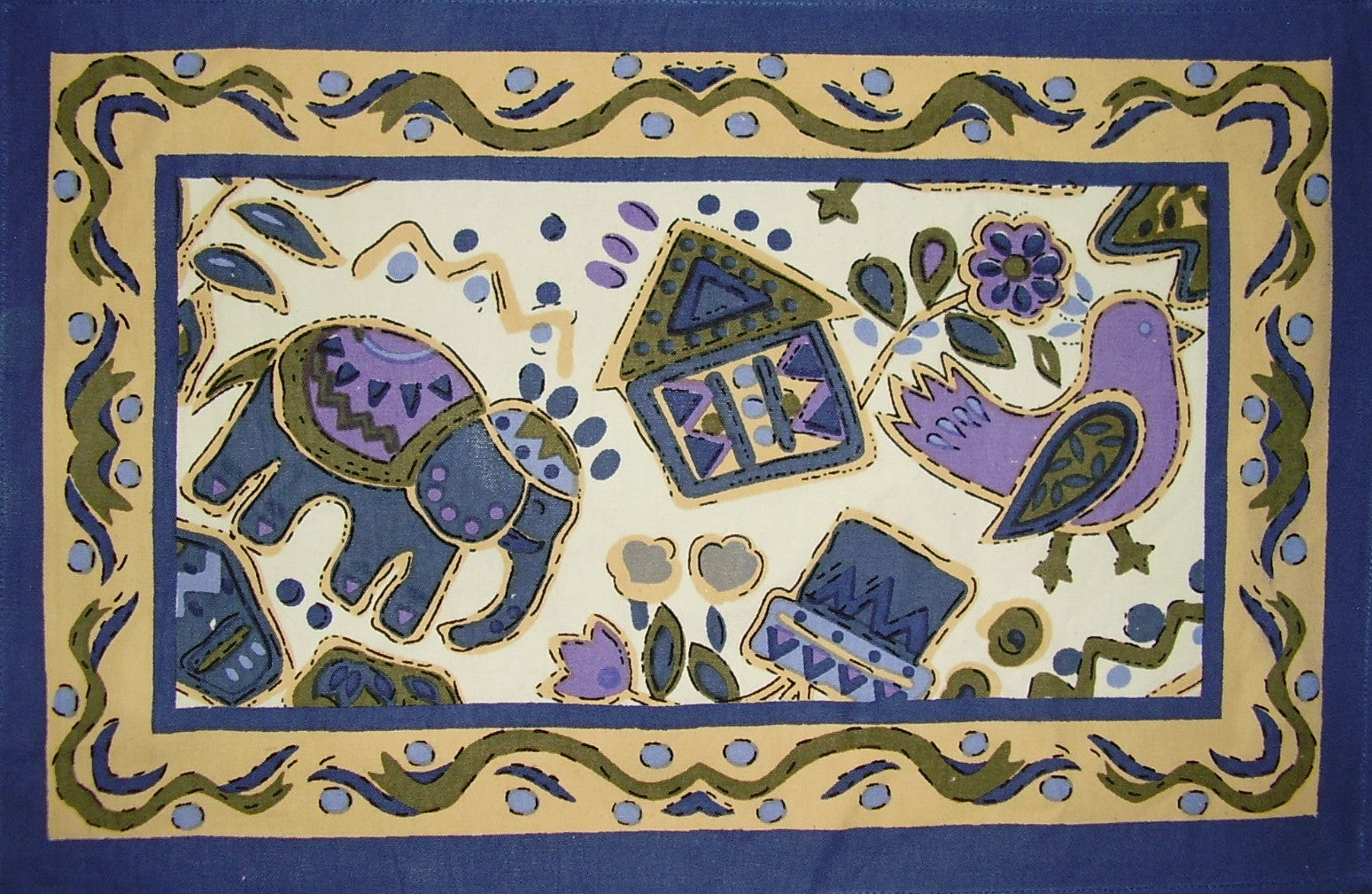 Fantazyjna, bawełniana podkładka na stół w stylu wiejskim, 19" x 13", niebieska