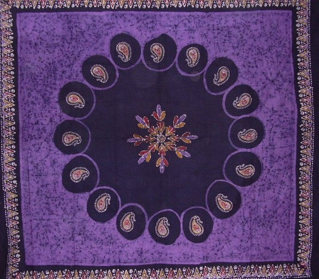 Batik-Wandteppich-Tagesdecke aus Baumwolle, 274,3 x 274,3 cm, Queen-King-Lila